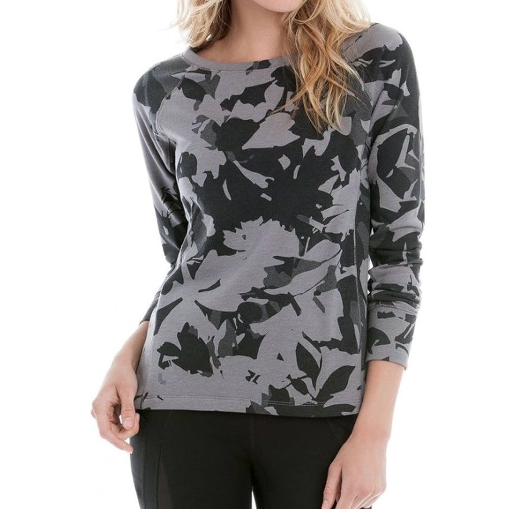 Lole Pullover Sweatshirt Small Gray Black‎ Graphic Print Long Sleeve Crewneck